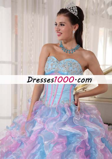Sweetheart Appliques Quinces Dress Colorful Ruffles