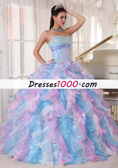 Sweetheart Appliques Quinces Dress Colorful Ruffles