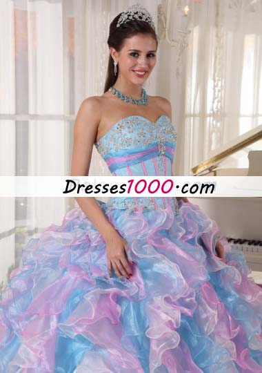 Sweetheart Appliques Quinces Dress Colorful Ruffles