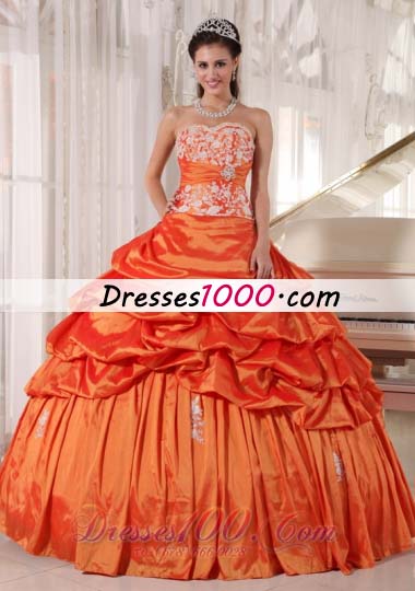Orange Quinceanera Dress Sweetheart Taffeta Appliques and Ruch