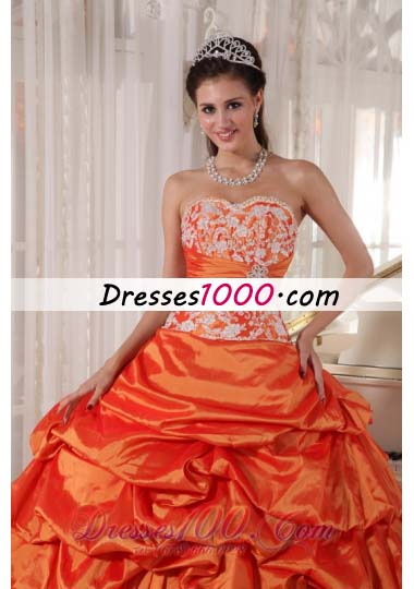 Orange Quinceanera Dress Sweetheart Taffeta Appliques and Ruch