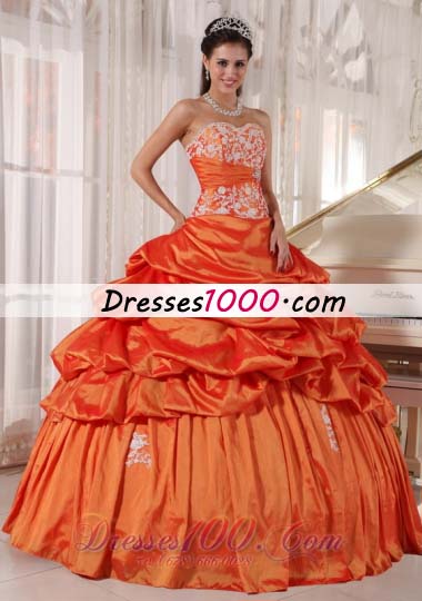 Orange Quinceanera Dress Sweetheart Taffeta Appliques and Ruch