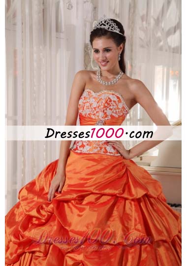 Orange Quinceanera Dress Sweetheart Taffeta Appliques and Ruch