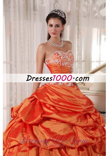 Orange Quinceanera Dress Sweetheart Taffeta Appliques and Ruch