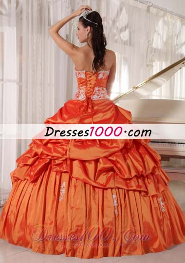 Orange Quinceanera Dress Sweetheart Taffeta Appliques and Ruch