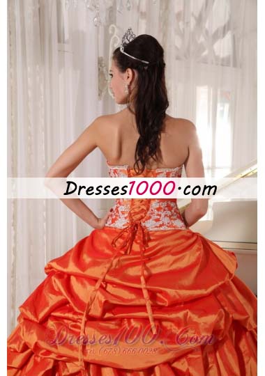 Orange Quinceanera Dress Sweetheart Taffeta Appliques and Ruch