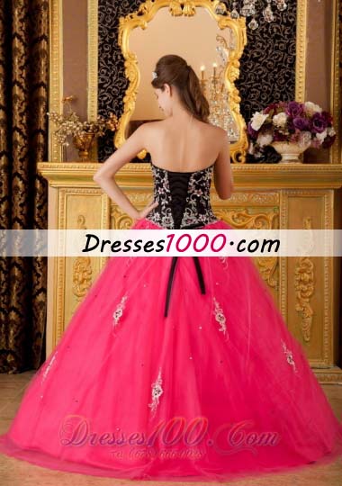 Hot Pink and Black Quinceanera Dress Embroidery Ball Gown