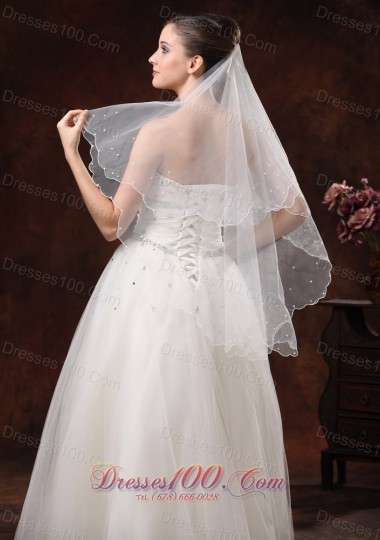 Simple Two-tier Tulle Popular Veils With Beads