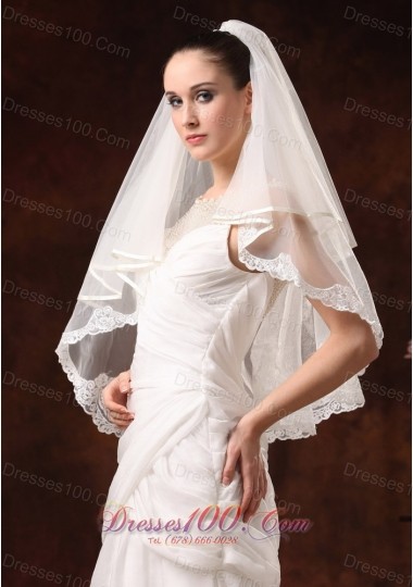 Scalloped Lace Edge Two-tier Wedding Veils Elbow