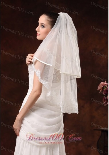 Scalloped Lace Edge Two-tier Wedding Veils Elbow