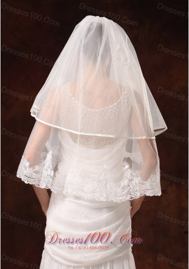 Scalloped Lace Edge Two-tier Wedding Veils Elbow