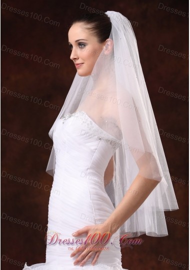Stylish Fingertip Wedding Veil Three-tier Tulle