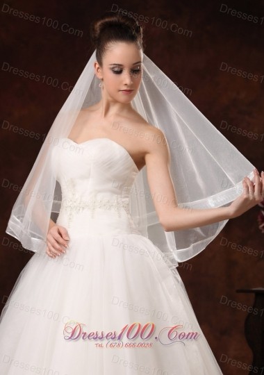 Modernistic Two-tier White Organza Veil for Wedding