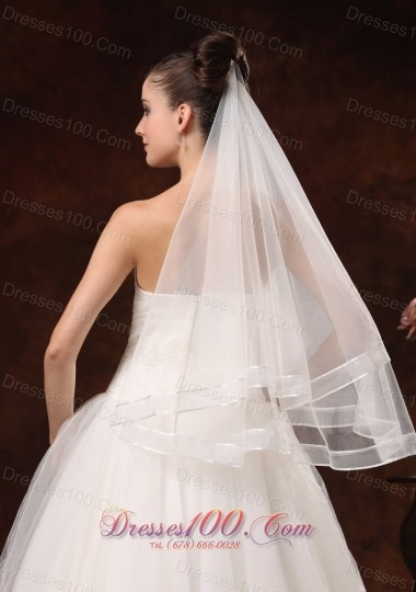 Modernistic Two-tier White Organza Veil for Wedding