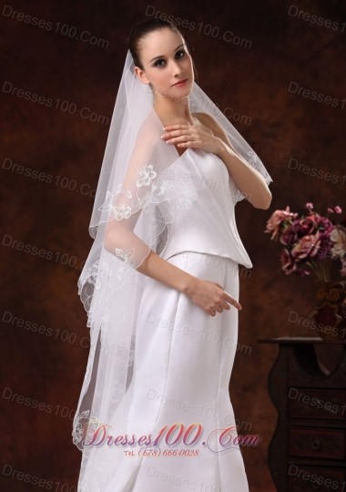 Organza Veil for Wedding Embroidery and Two-tier