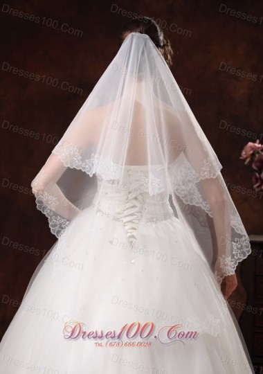 Two-tier Organza White Lace Appliques and Veil for Wedding