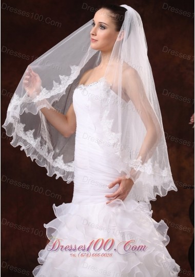 Veils for Brides Tulle with Lace Appliques Edge