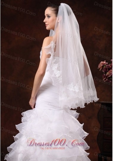 Veils for Brides Tulle with Lace Appliques Edge