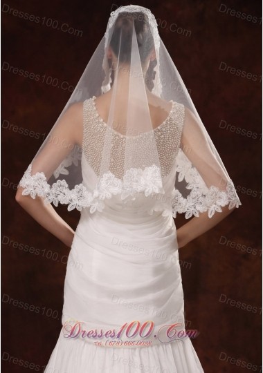 Bridal Veils for Wedding with Lace Appliques and Tulle
