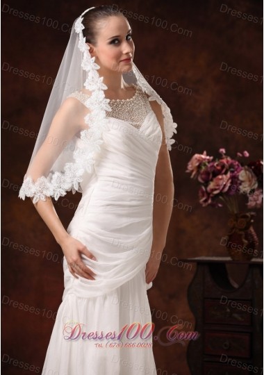 Bridal Veils for Wedding with Lace Appliques and Tulle