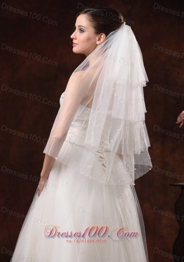 Wedding Party Pearl Trim Edge Tulle Bridal Veil