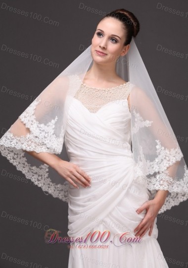 Two-tier Appliques Elbow Bridal Veil Tulle