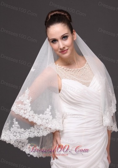 Two-tier Appliques Elbow Bridal Veil Tulle