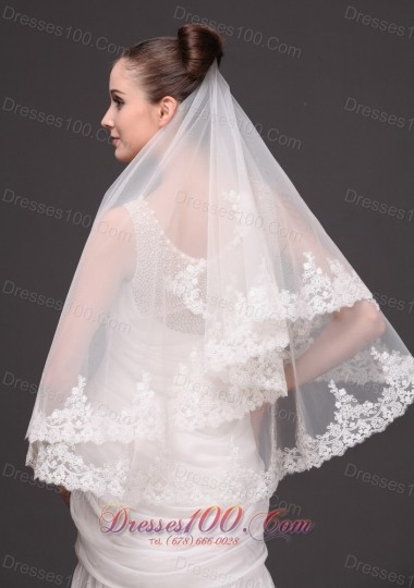 Two-tier Appliques Elbow Bridal Veil Tulle