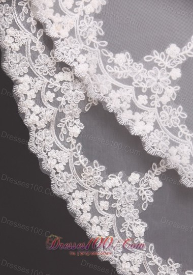 Two-tier Appliques Elbow Bridal Veil Tulle