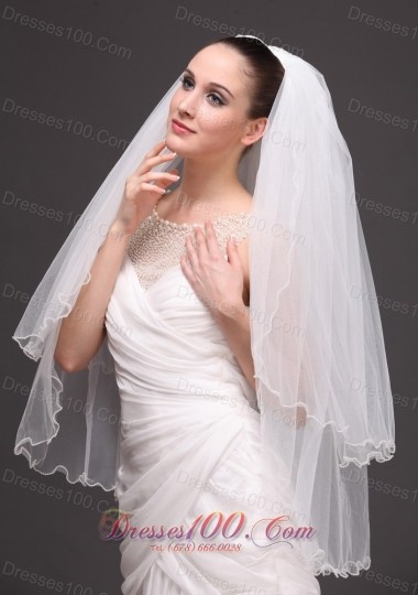Ribbon Edge Drop Bridal Veils Tulle Two-tier