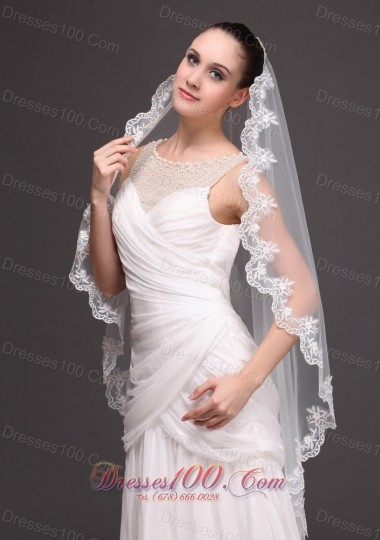 Mantilla Shaped Tulle Appliques One-tier Wedding Veil