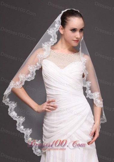 Mantilla Shaped Tulle Appliques One-tier Wedding Veil