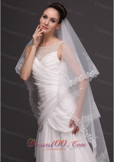 Lace Applique Edge Tulle Bridal Veil For Wedding