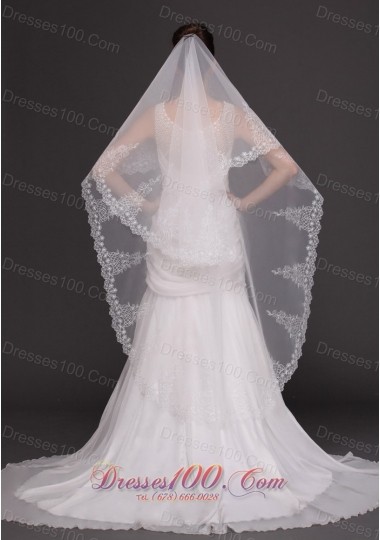 Lace Applique Edge Tulle Bridal Veil For Wedding