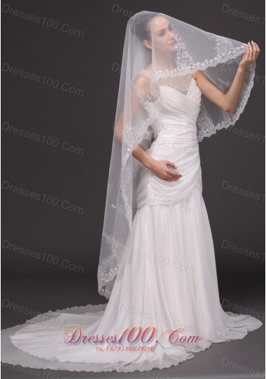 Lace Applique Edge Tulle Bridal Veil For Wedding