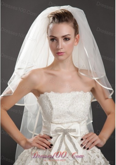 Four-tier Oval Tulle Ribbon Edge Wedding Veil