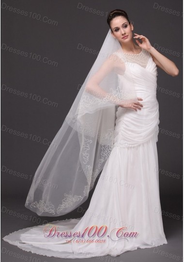 Beading Trim Edge Tulle Bridal Veil For Wedding