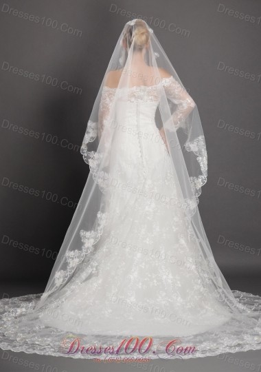 Tulle Embroidery Wedding Veils Angel cut