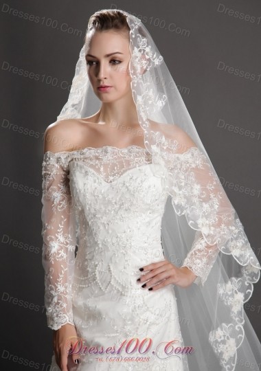 Tulle Embroidery Wedding Veils Angel cut