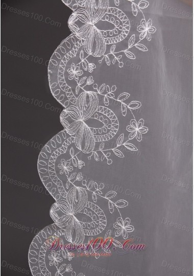 Lace Applique Edge Bridal Veils For Wedding Two-tier