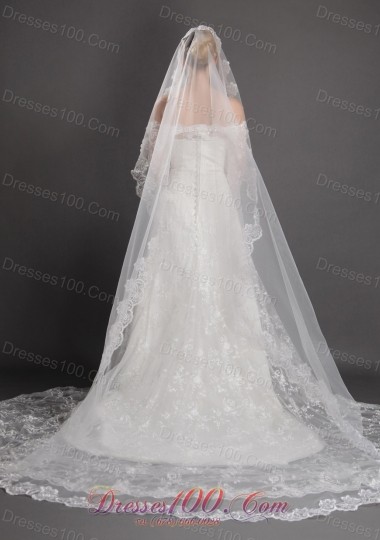 Waterfall Lace Appliques Tulle Bridal Veils One-tier