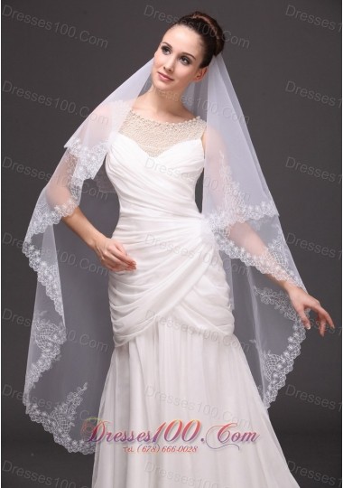 Oval Two-tier White Bridal Veils For Wedding