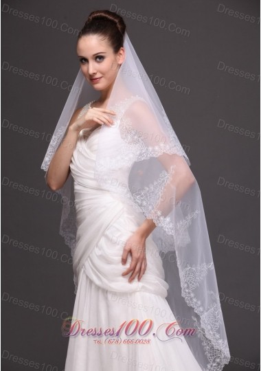 Oval Two-tier White Bridal Veils For Wedding