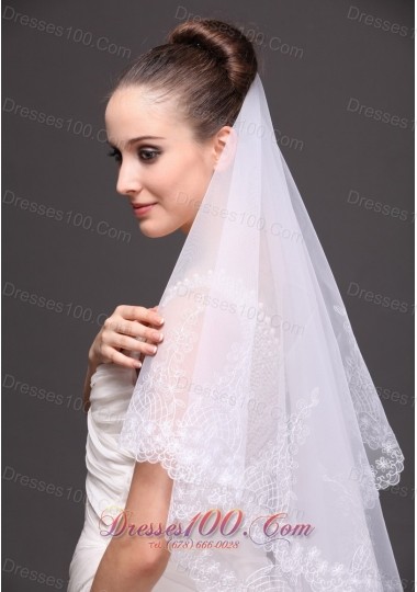 Oval Two-tier White Bridal Veils For Wedding