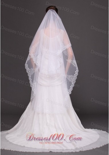 Oval Two-tier White Bridal Veils For Wedding