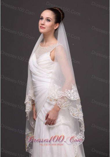 Two-layer Bridal Veils For Wedding Lace Appliques Edge