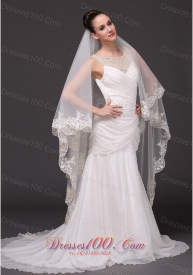 Two-layer Bridal Veils For Wedding Lace Appliques Edge
