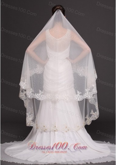 Two-layer Bridal Veils For Wedding Lace Appliques Edge