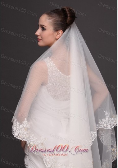 Two-layer Bridal Veils For Wedding Lace Appliques Edge