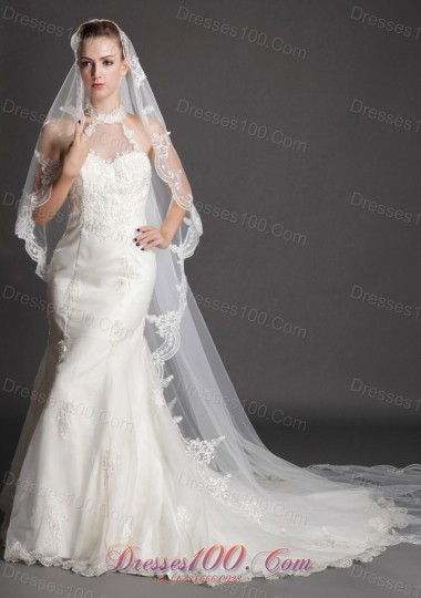 Waterfall Scalloped Edge Bridal Veils One-tier Tulle